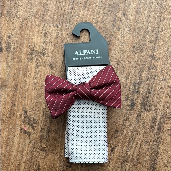 Alfani Red Bow Tie and Pocket Square Set - Picture 1 of 3